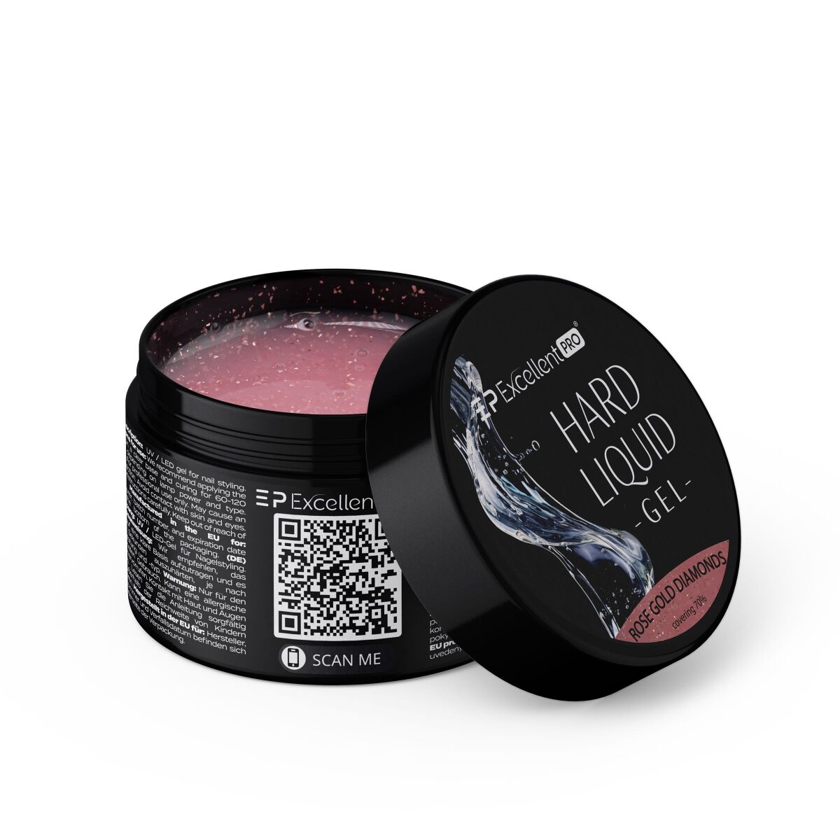 Excellent PRO Hard Liquid Gel Rose Gold Diamonds 15g